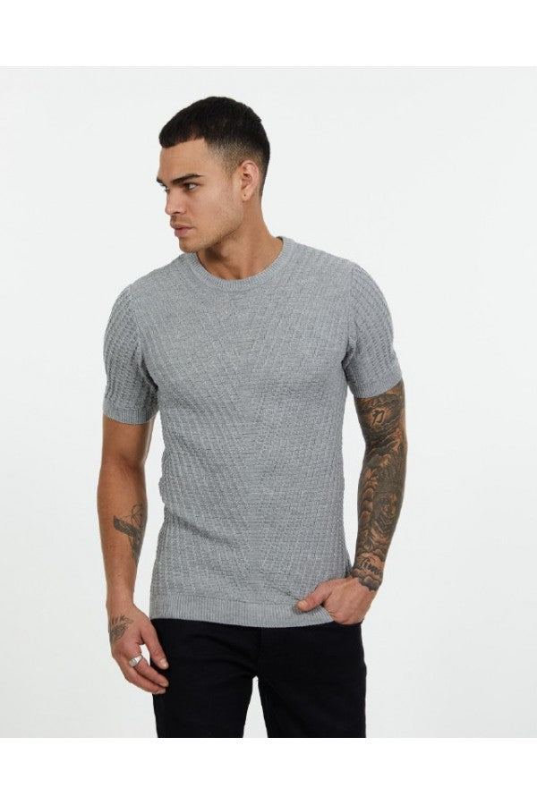 HELVYN “Reykjavík” – Graues Textured Knit T-Shirt