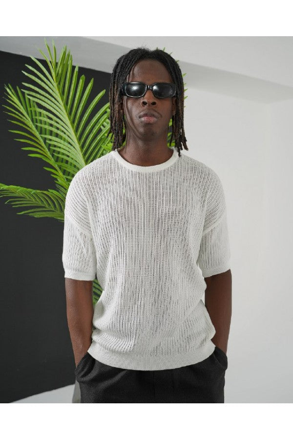 HELVYN “Valencia” – Weisses Mesh Knit T-Shirt